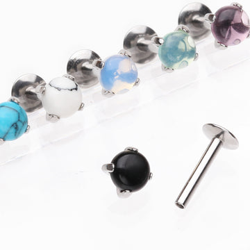 Detail View 1 of 6 Pcs Pack of Prong-Set Stone Top Internally Threaded Labrets